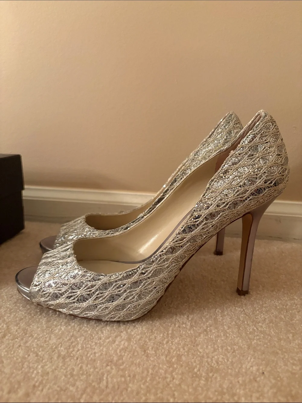 Enzo Angiolini Women's Silver Peep-Toe Pumps